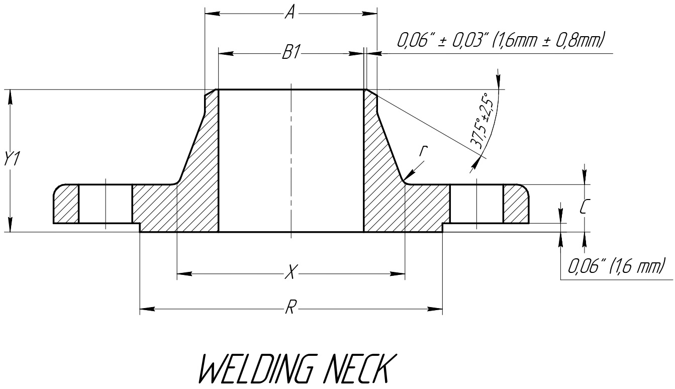 Тип Welding Neck Flanges (WN, Weld Neck)
